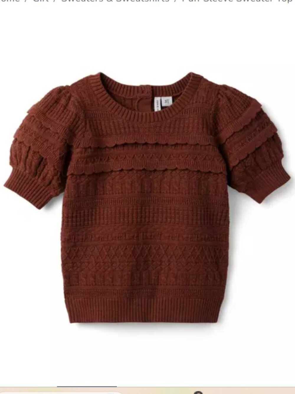 Janie and Jack Puff Sleeve Sweater Top - Red Barn Heather